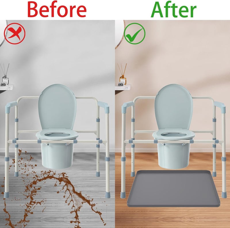 stufool Bedside Commodes Mat, Bedside Toilet Floor Mat with Raised Edge for Floor Protector, Silicone Non-Slip Protective Mat for Under Commode Chair, Recyclable and Waterproof 23.6" x 19.7" - Image 3